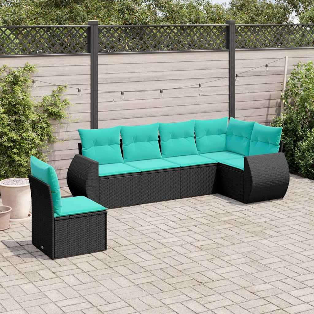 Havesofasæt med 6 hynder sort polyrattan billede