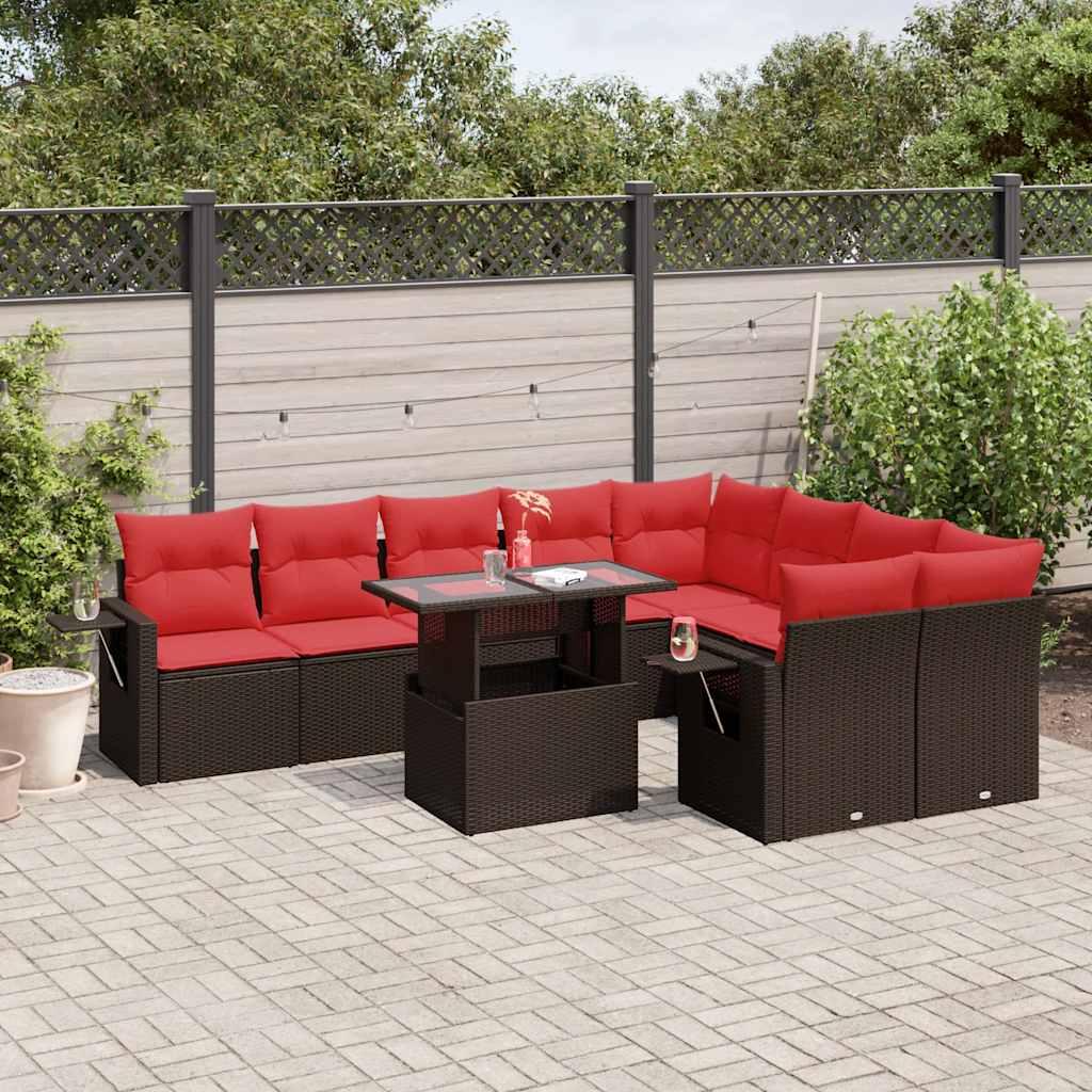 Havesofasæt med 10 hynder brun polyrattan billede