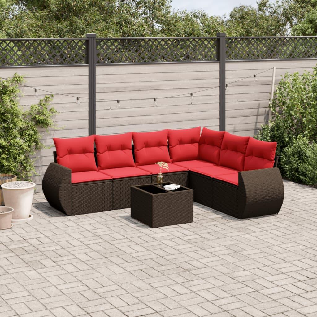 Havesofasæt med 7 hynder brun polyrattan billede