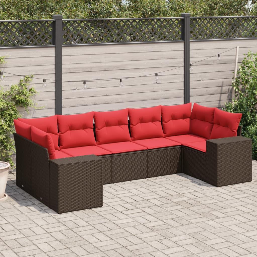 Havesofasæt med 7 hynder brun polyrattan billede