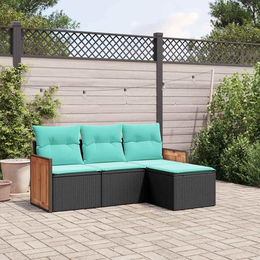 Havesofasæt med 4 dele og hynder sort polyrattan billede