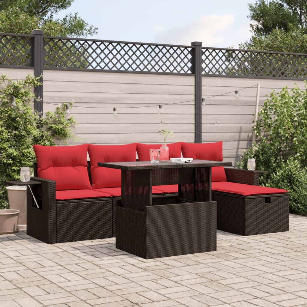 Havesofasæt med 6 hynder brun polyrattan billede