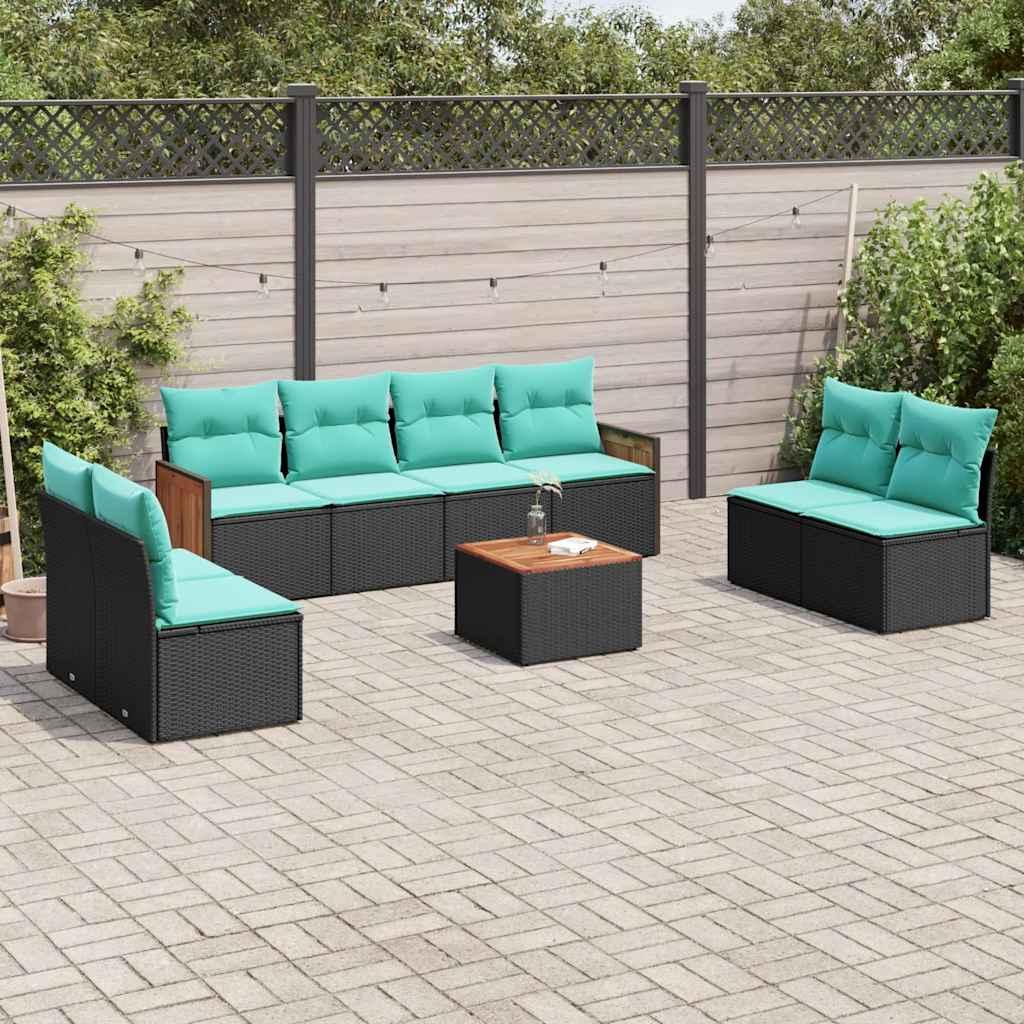 Havesofasæt med 9 dele og hynder sort polyrattan billede