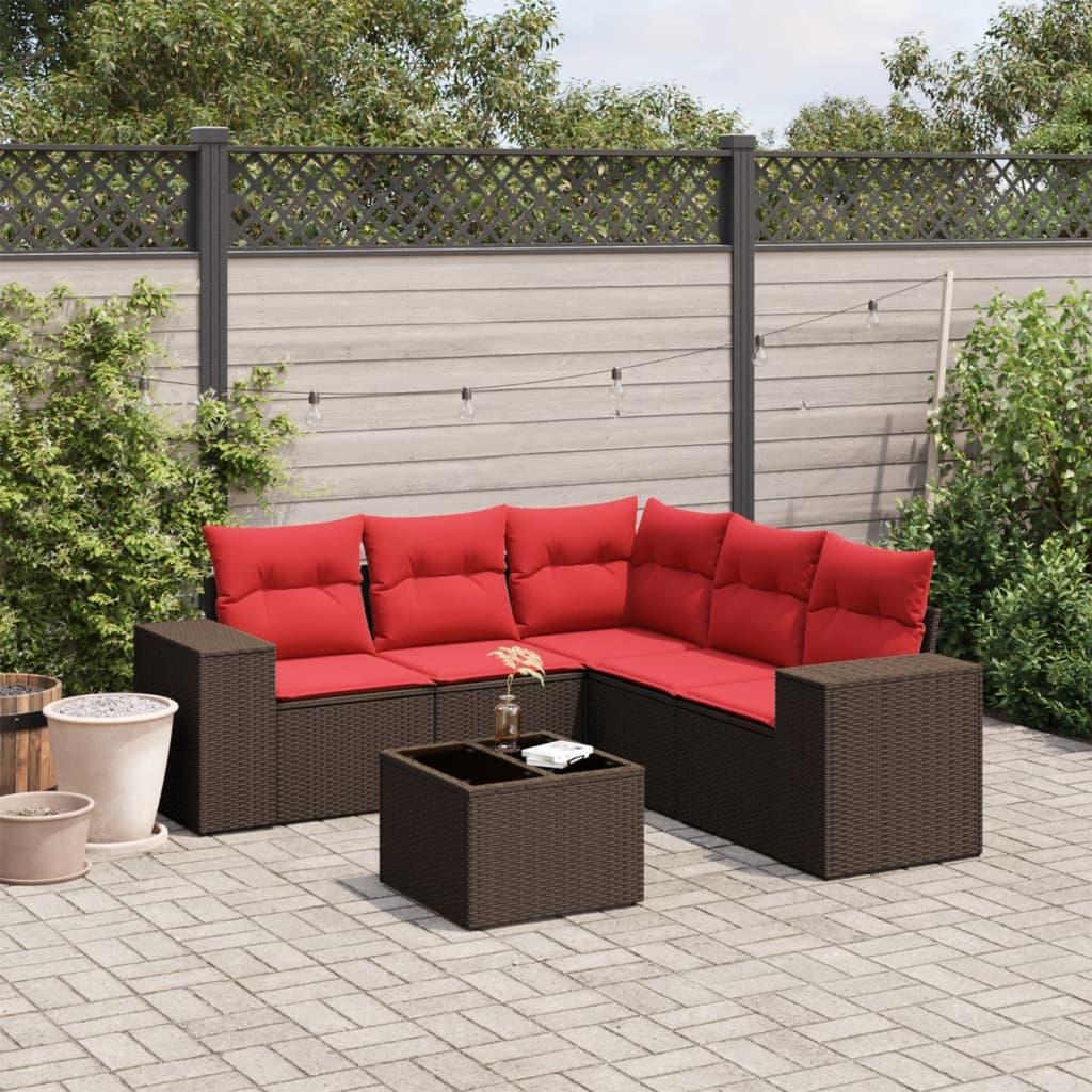 Havesofasæt med 6 hynder brun polyrattan billede
