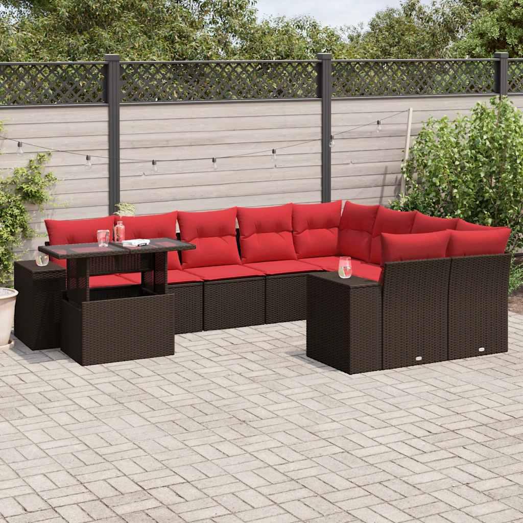 Havesofasæt med 10 hynder brun polyrattan billede