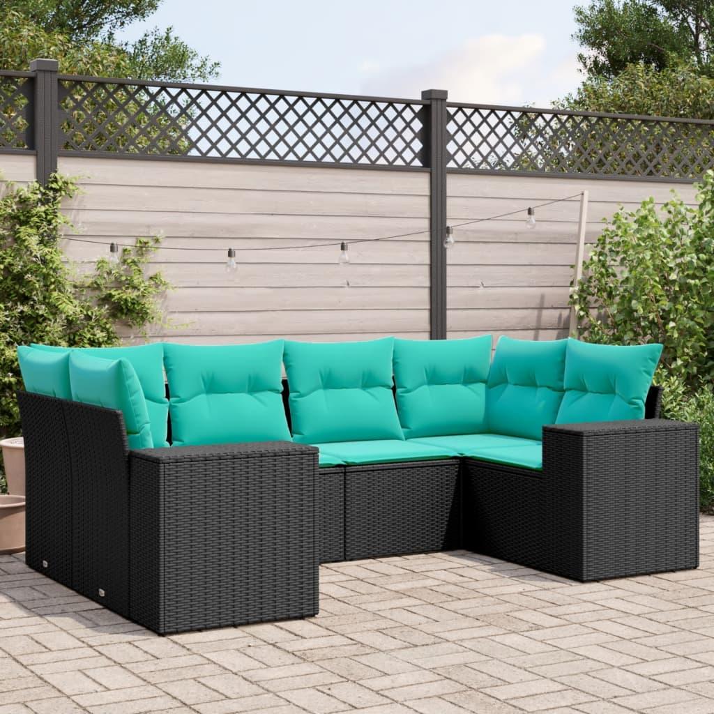 Havesofasæt med 6 hynder sort polyrattan billede