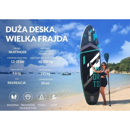 Skatinger Sports oppustelig SUP-board 350 × 89 × 15 cm - grå