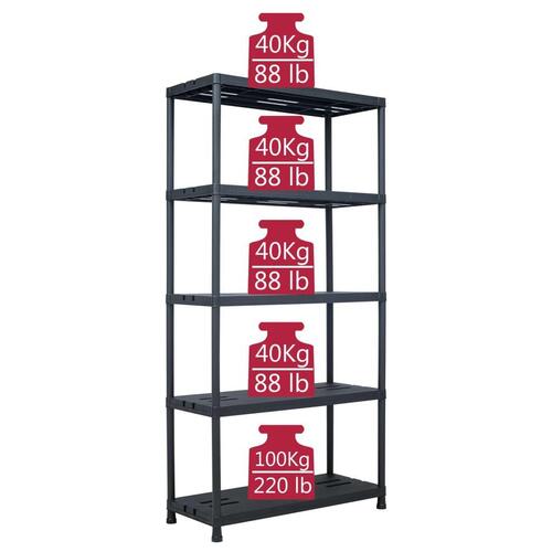 Opbevaringsreoler 2 stk. 260 kg 90 x 40 x 180 cm plastik sort