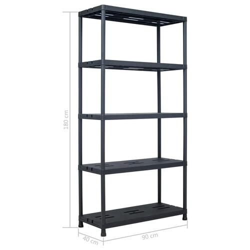 Opbevaringsreoler 2 stk. 260 kg 90 x 40 x 180 cm plastik sort