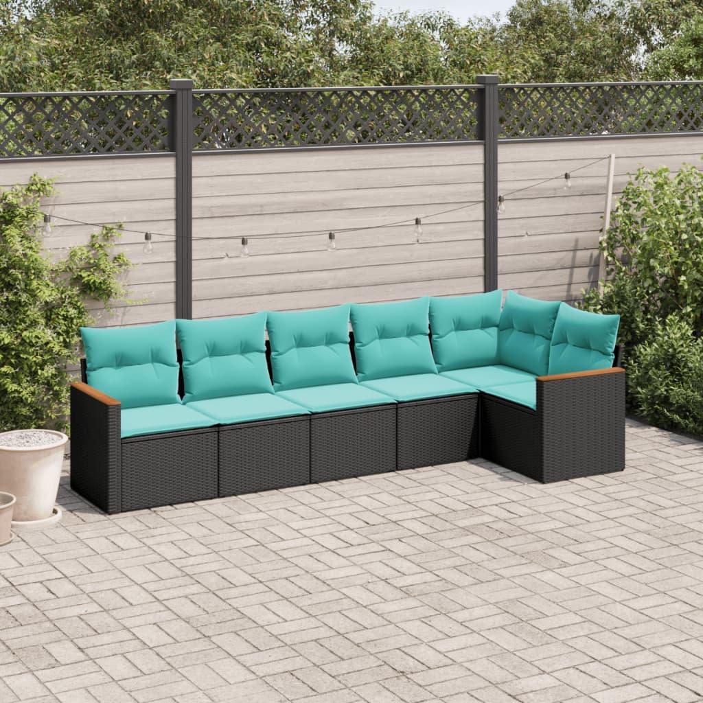 Havesofasæt med 6 hynder sort polyrattan billede