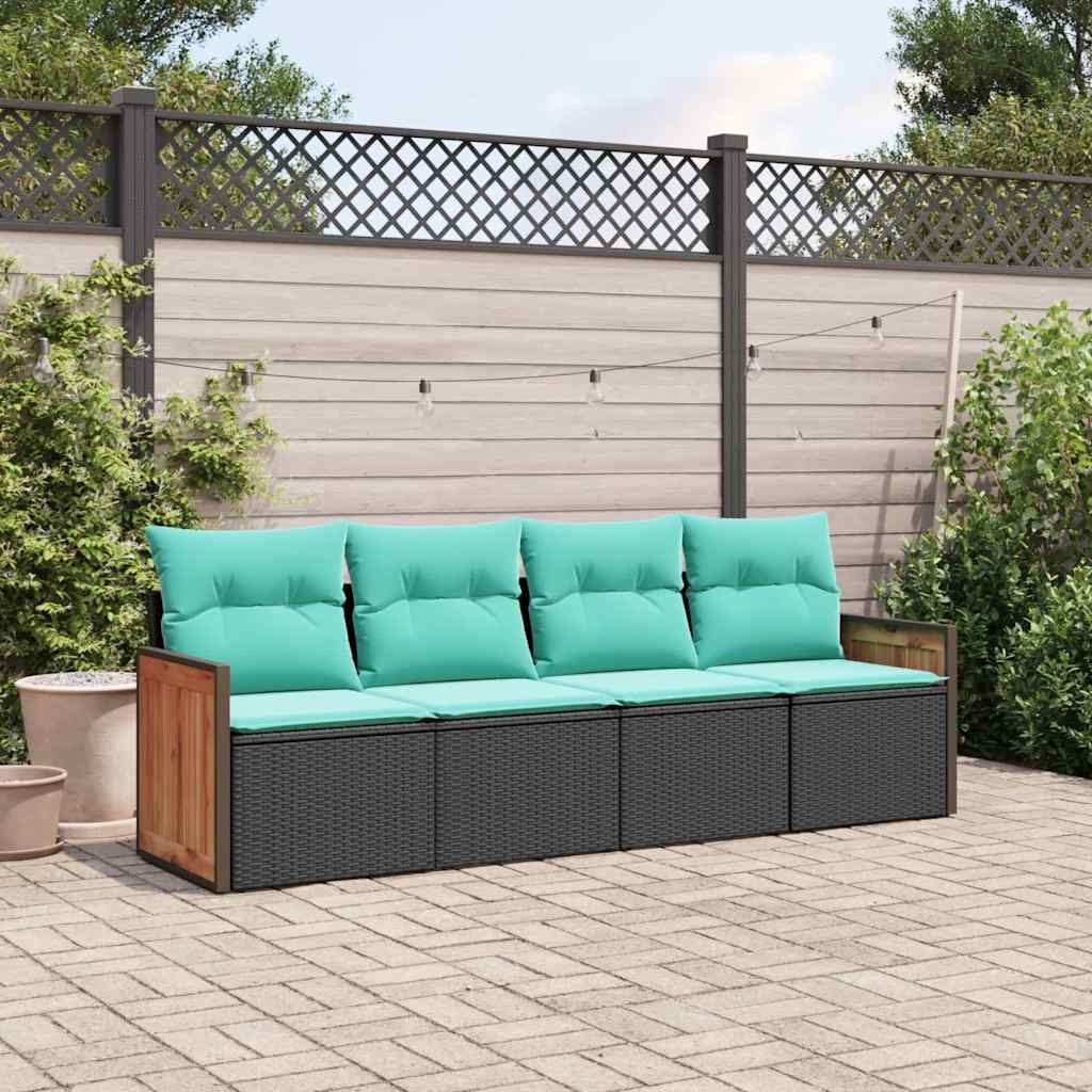 Havesofasæt med 4 dele og hynder sort polyrattan billede