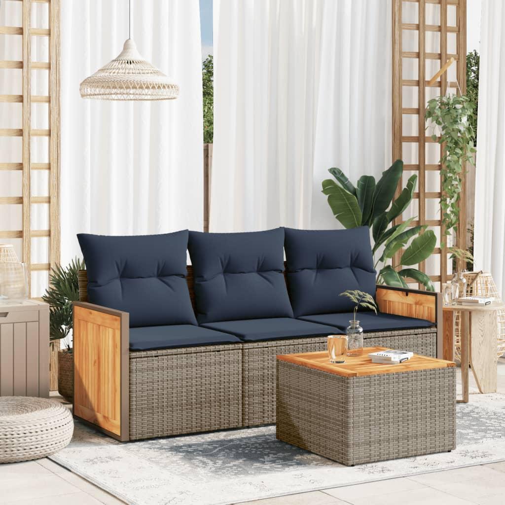 Havesofasæt med 4 dele og hynder grå polyrattan billede