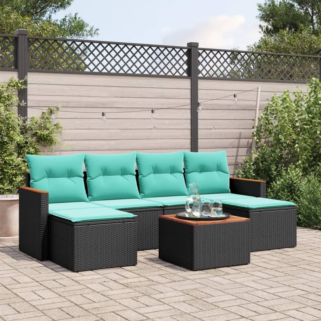 Havesofasæt med 7 hynder sort polyrattan billede