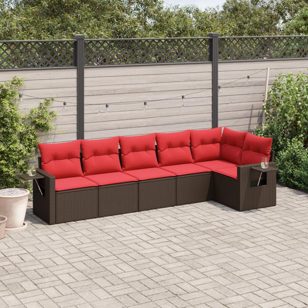 Havesofasæt med 6 hynder brun polyrattan billede