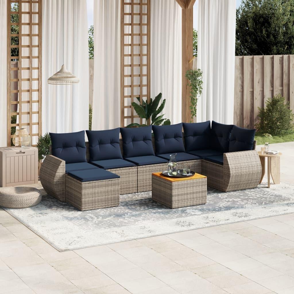Havesofasæt med 8 hynder grå polyrattan billede