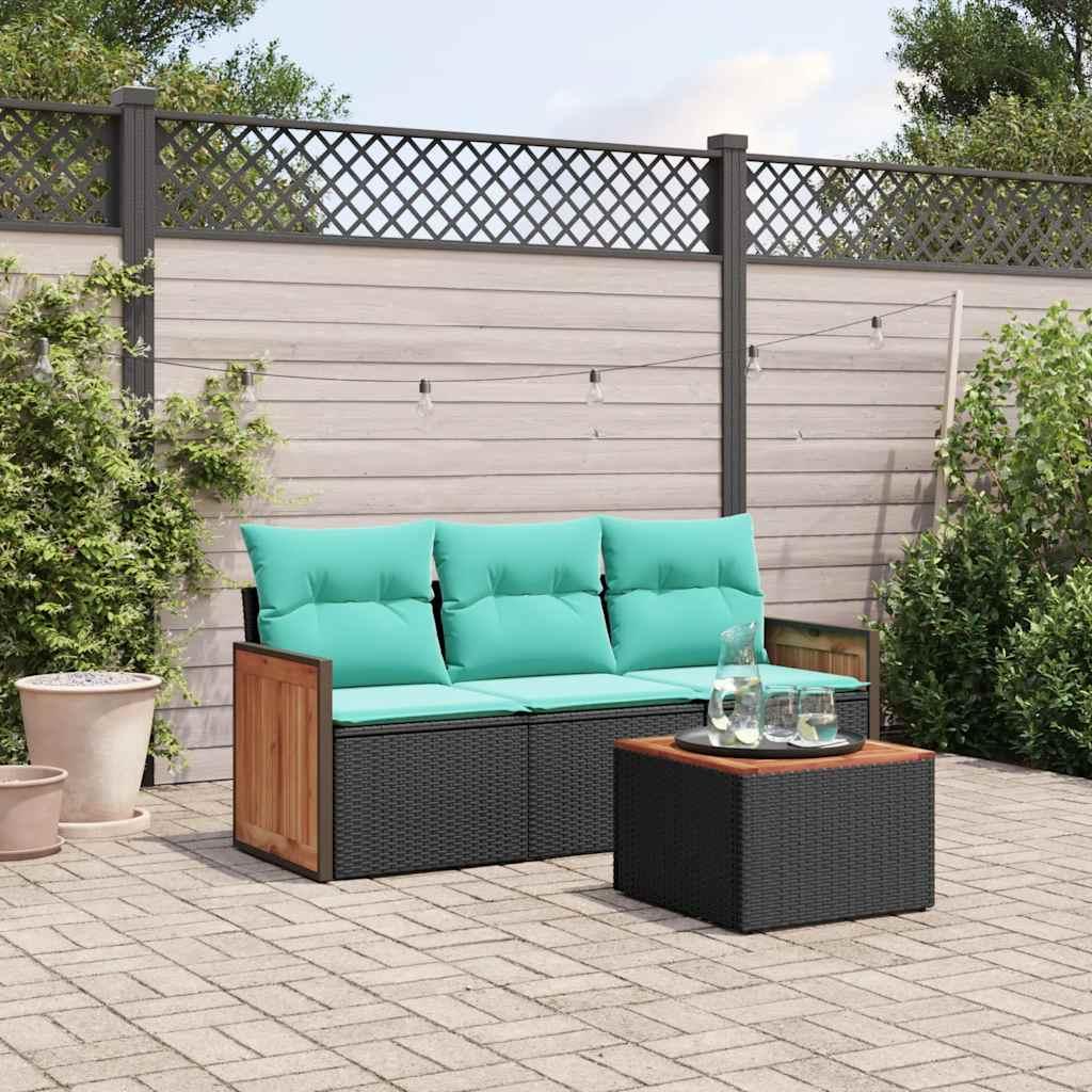 Havesofasæt med 4 dele og hynder sort polyrattan billede