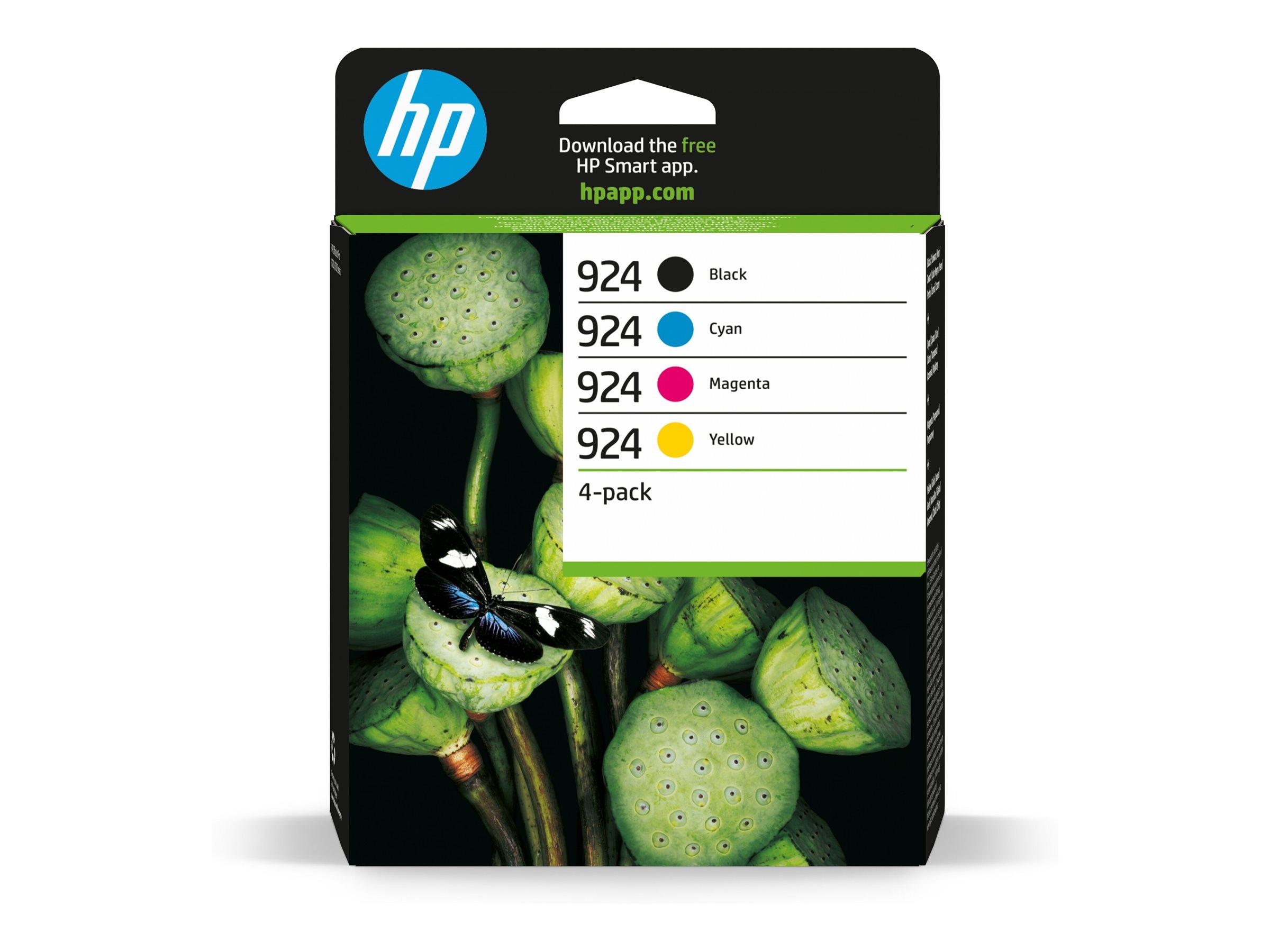 HP 924 blækpatroner - 4‑pak (sort, cyan, magenta, gul) - original til OfficeJet billede