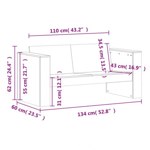 2-personers havesofa 134×60×62 cm i massivt fyrretræ