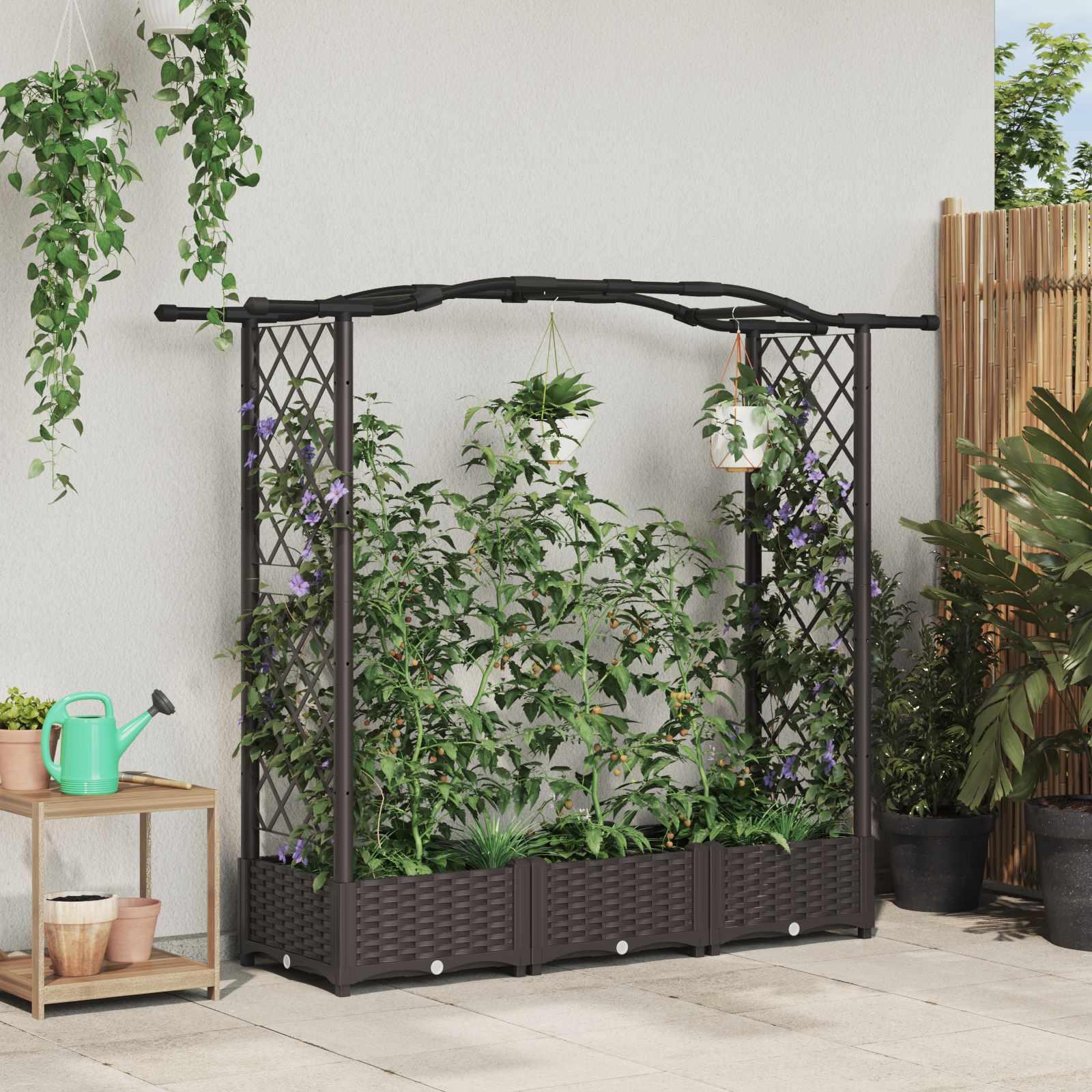Hævet Bed med Trellis og Tag Brun 169 x 40 x 125 cm PP billede