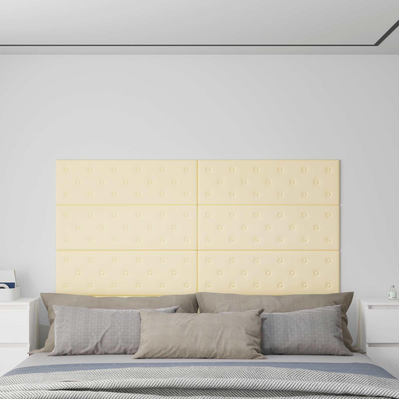 Væghovedgærde - 12 paneler i creme faux læder, 90 × 30 cm billede
