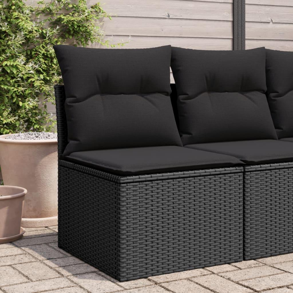 Havestol uden armlæn med hynder sort polyrattan billede