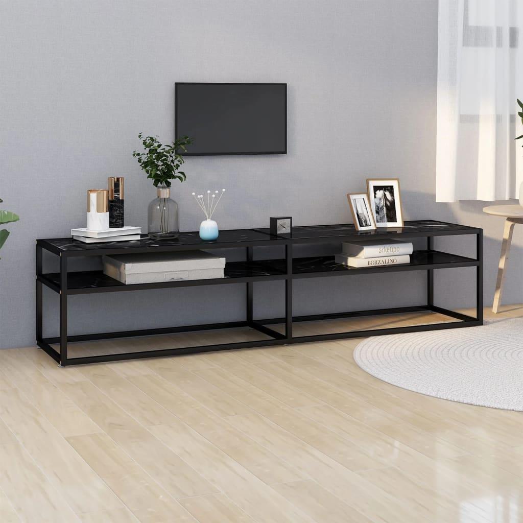 Tv-bord 180x40x40,5 cm hærdet glas marmoreffekt sort billede