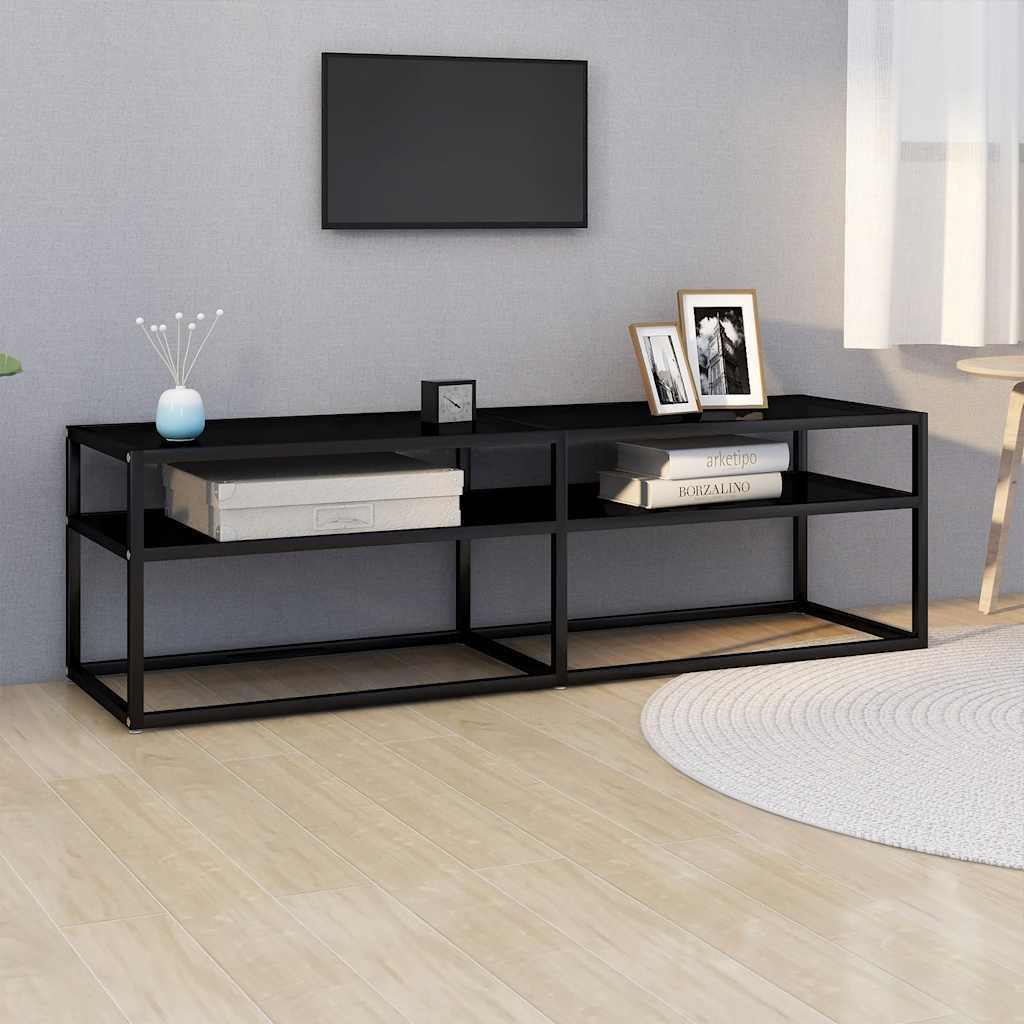 Tv-bord 140x40x40,5 cm hærdet glas sort billede
