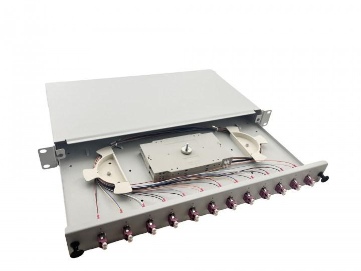 Rackskab 1U - grå fiberpatchpanel med 12 x LC Duplex OM4 (Helos 375558) billede