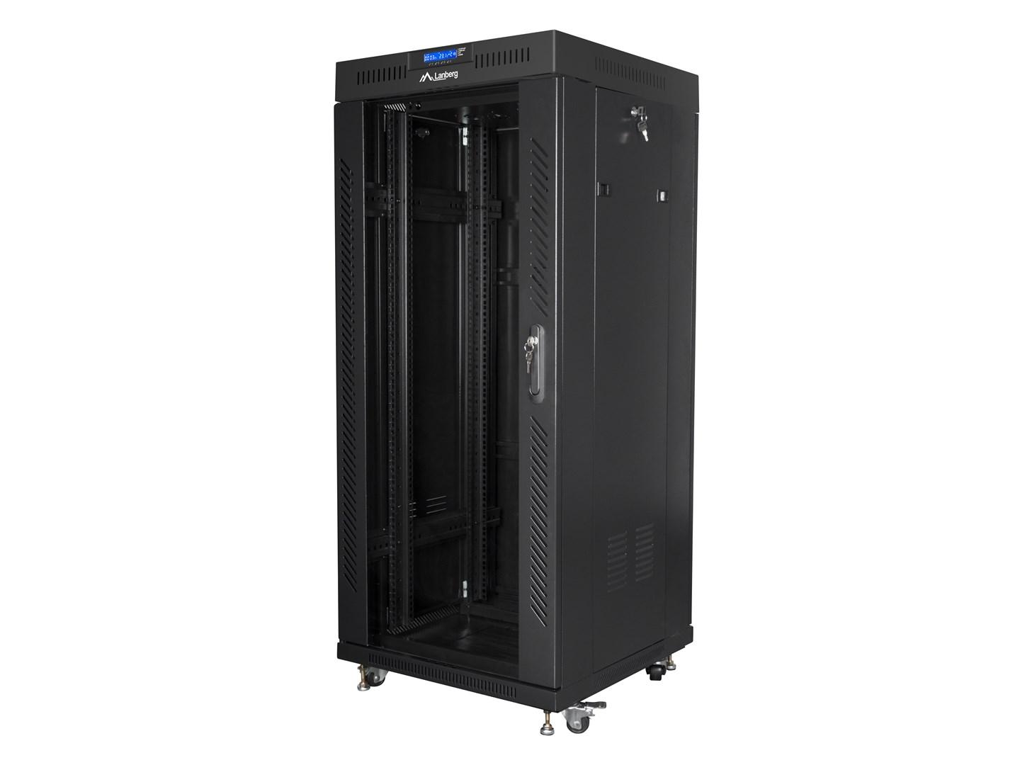 Lanberg FF01-6627-12BL 19" gulvskab 27U 600×600 - glasdør, sort billede