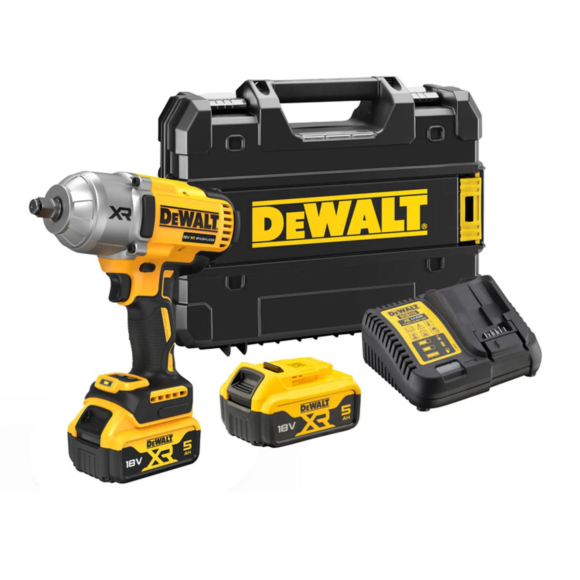 DeWALT 18V XR DCF900P2T-QW 1/2" slagnøgle - 2×5,0 Ah, oplader og kuffert