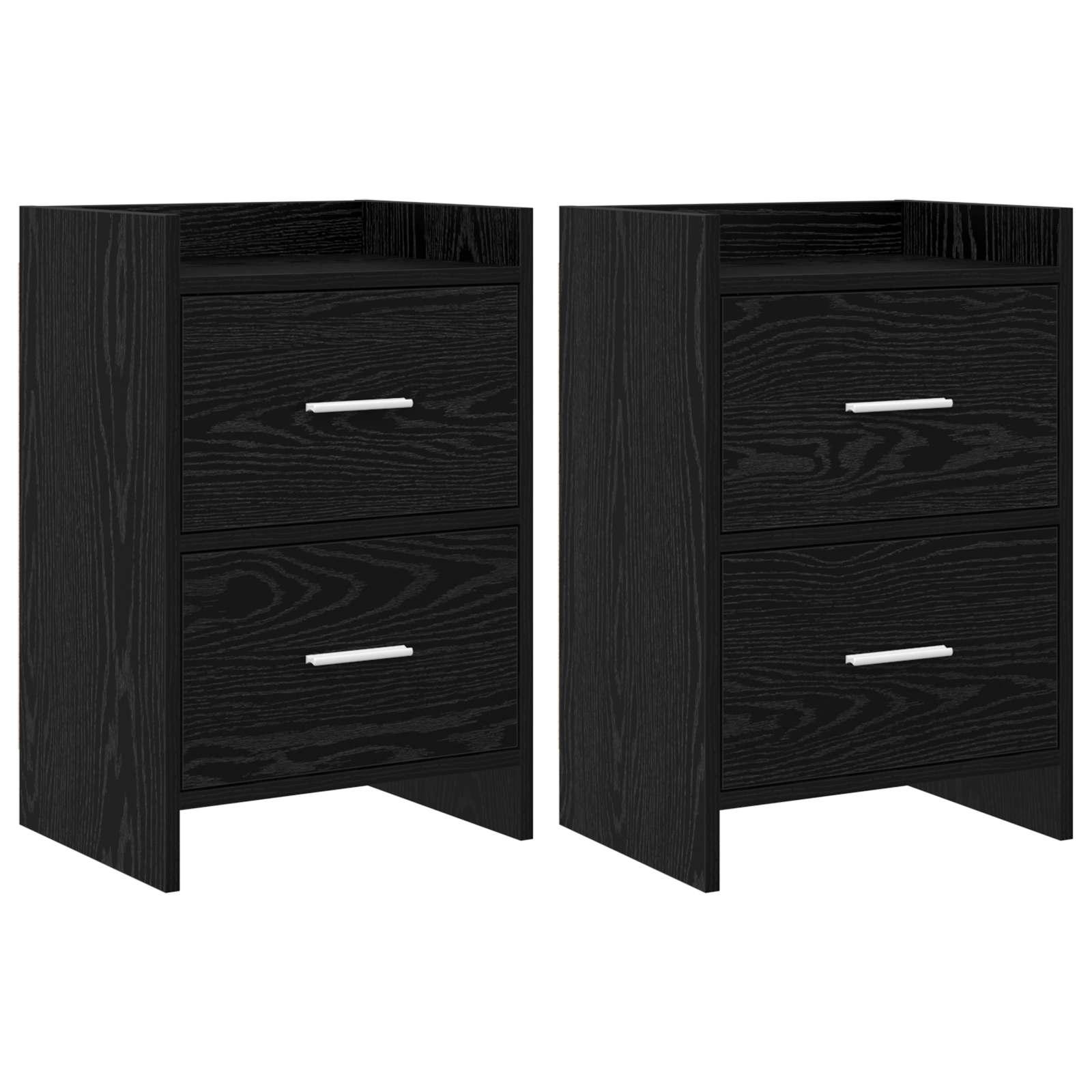 Sengeborde 2 stk Sort eg 40 x 30 x 60 cm Konstrueret træ