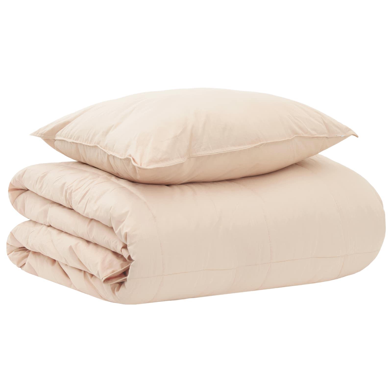 Dynebetræk Sæt Beige 137 x 200 cm Bomuld, Kapok, Polyester