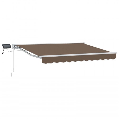 Manuel markise-ramme med LED-lys Gråbrun 4,5 × 3 m