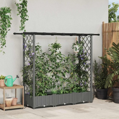 Hævet Bed med Trellis og Tag Lysegrå 164 x 40 x 123 cm PP