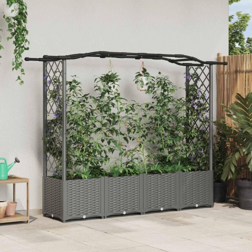 Hævet Bed med Trellis og Tag Lysegrå 204 x 40 x 141 cm PP