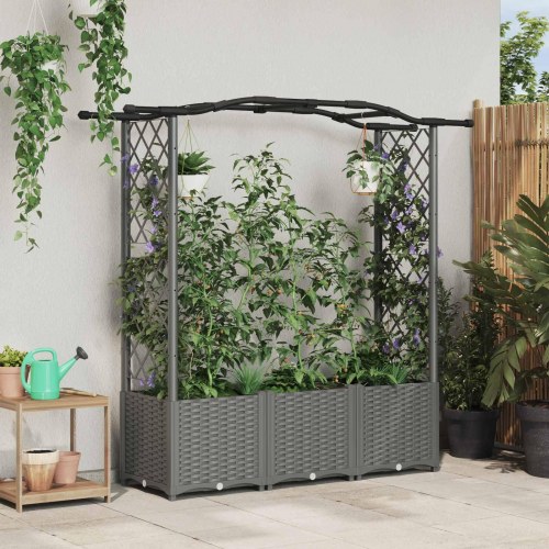 Hævet Bed med Trellis og Tag Lysegrå 164 x 40 x 142 cm PP