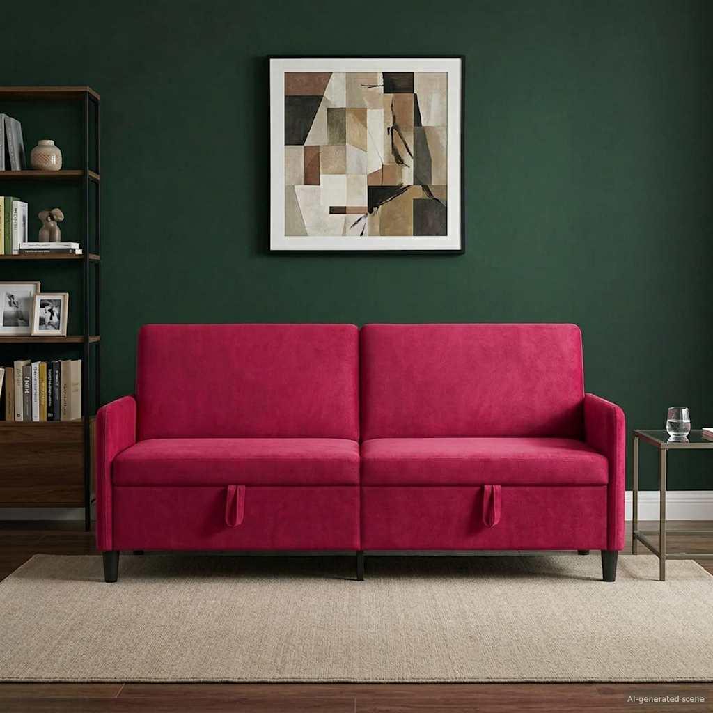 Sofa med opbevaring - vinrød 3-personers, 192 × 78 × 87 cm, polyester billede