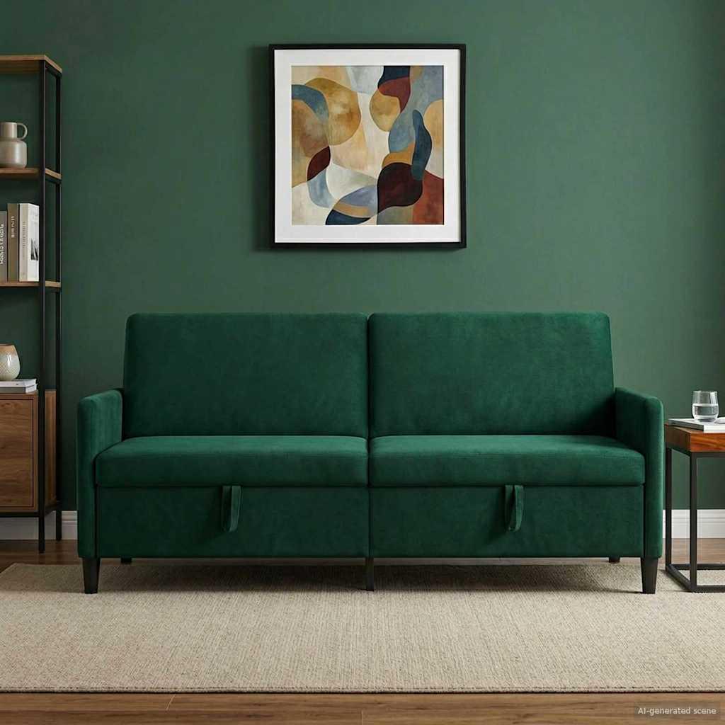 Sofa med opbevaring - mørkegrøn 3-personers, 192 × 78 × 87 cm, polyester billede
