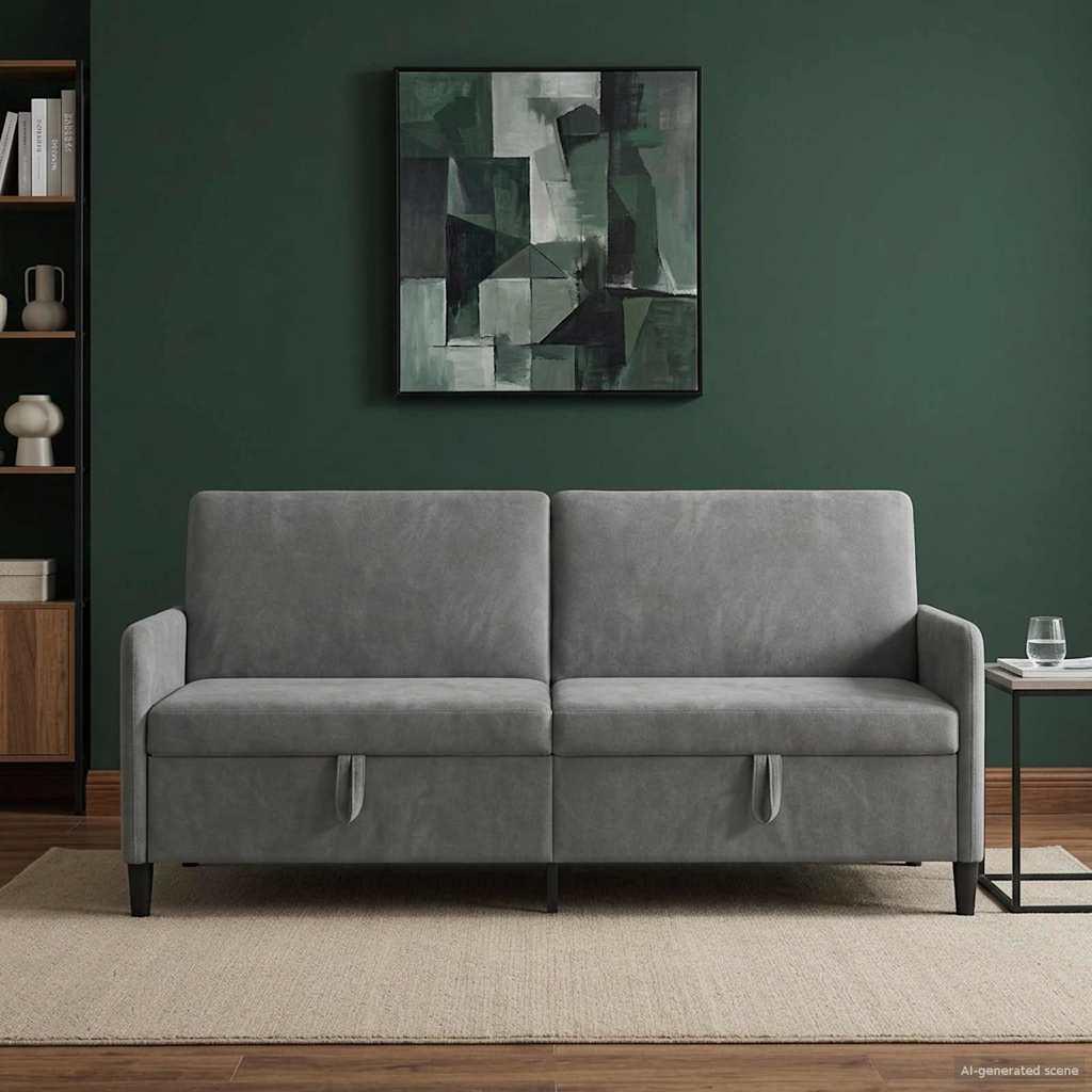 Sofa med opbevaring - mørkegrå polyester, 3-personers (192 × 78 × 87 cm) billede