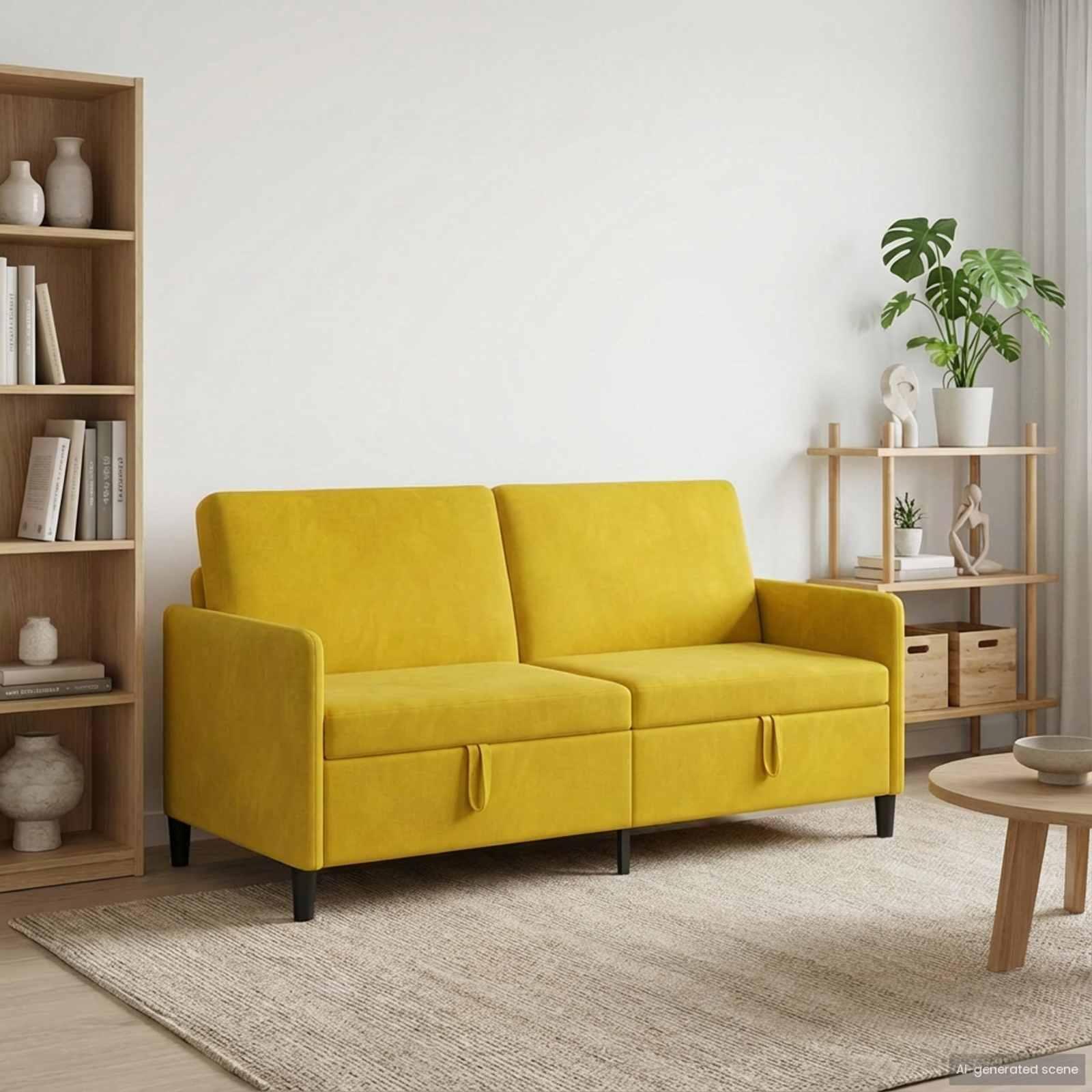 Sofa med opbevaring - gul polyester, 3-personers, 172 × 78 × 87 cm billede