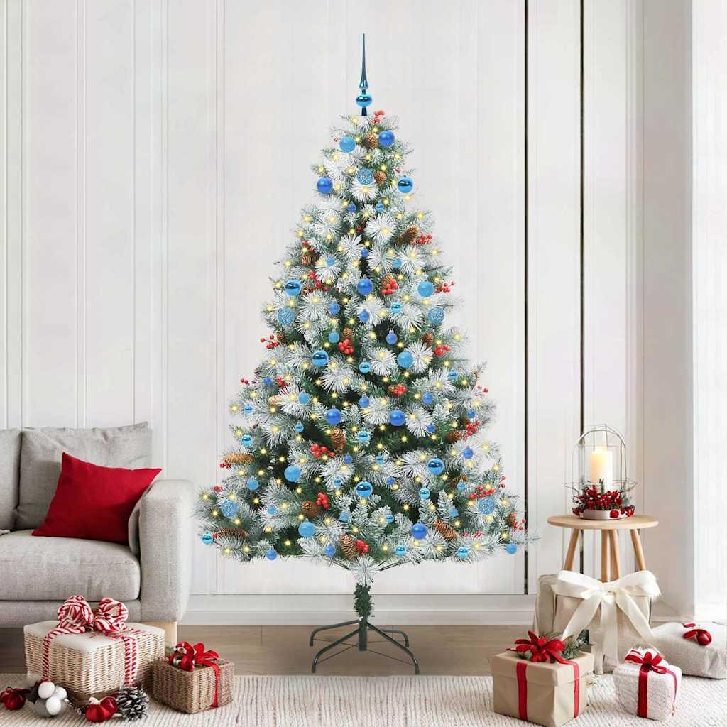 Kunstigt juletræ Grøn og hvid 210 cm PVC og metal og plast billede