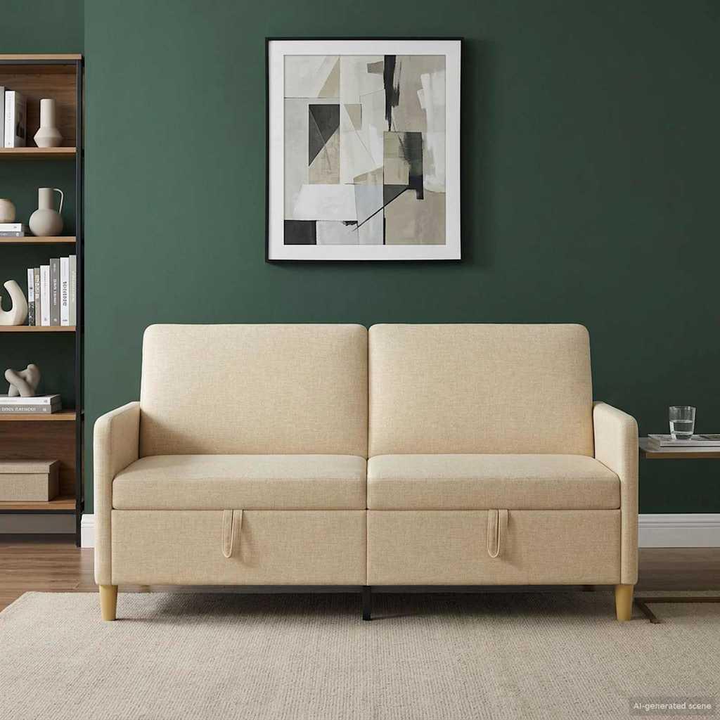 Sofa med opbevaring - cremefarvet 3-personers, 172 × 78 × 87 cm i polyester billede