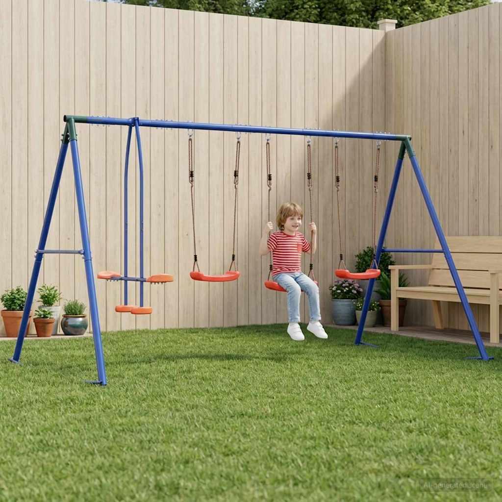 Udendørs svingesæt i stål og PE - 330 × 185 × 185 cm, flerfarvet billede