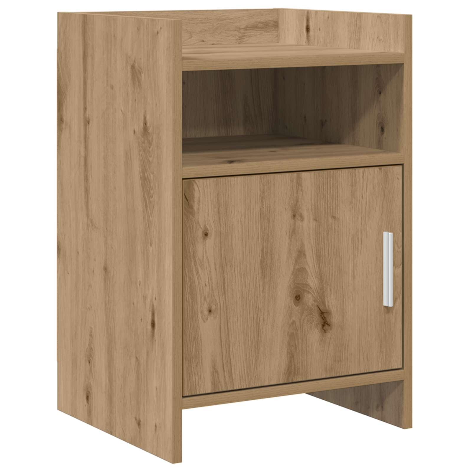 Sengebord i artisan-eg 40 × 36 × 60 cm - konstrueret træ med hylde og låge billede