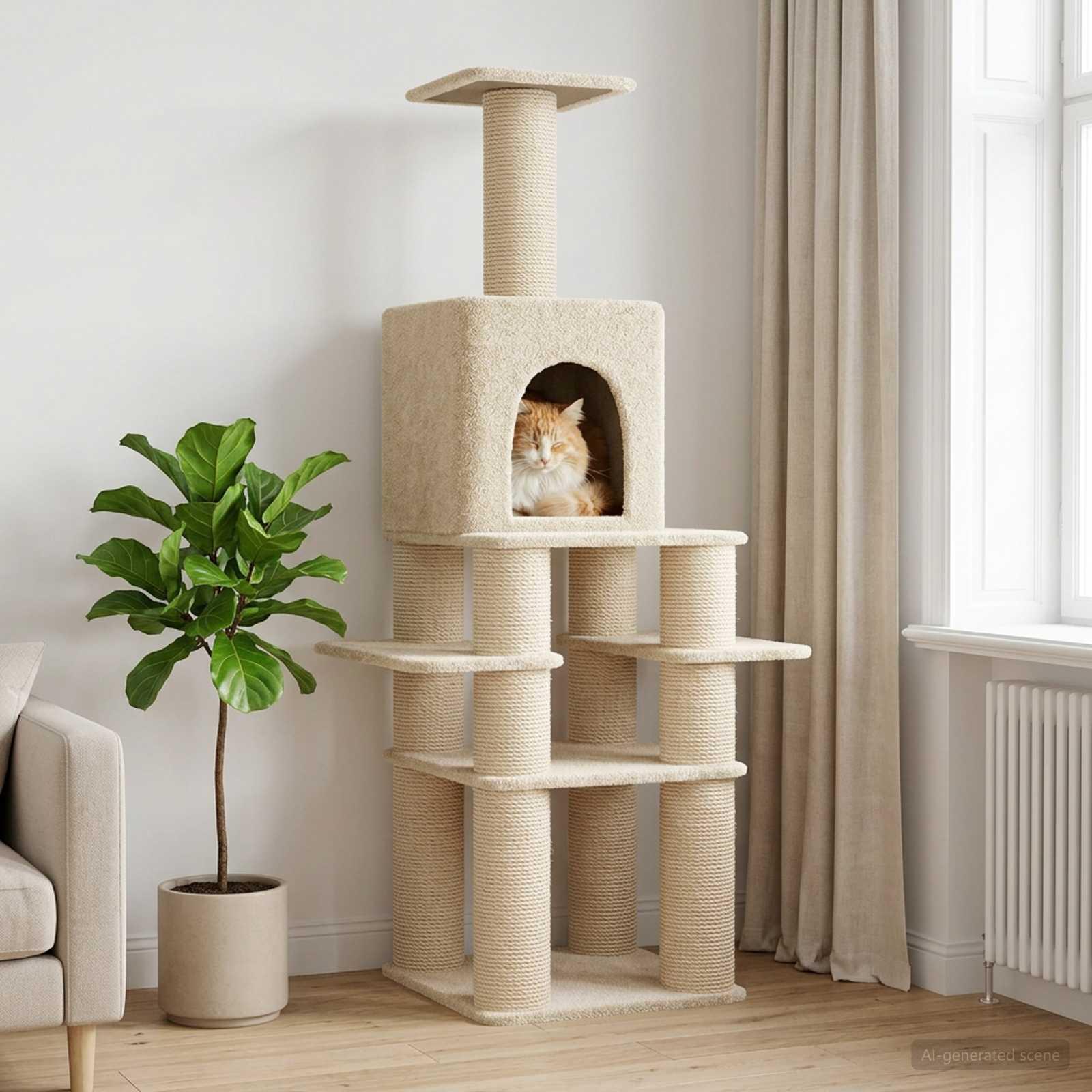Kattetræ med sisal klatreposter Cremefarvet 180 cm billede