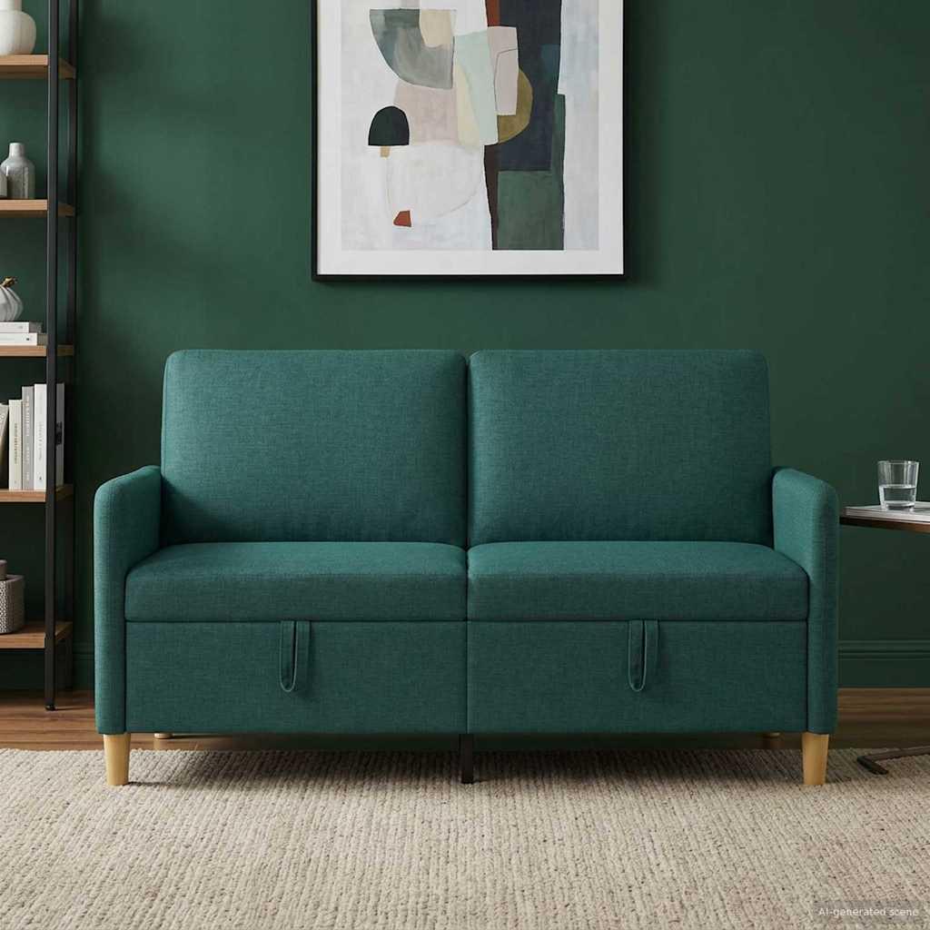 Sofa med opbevaring - mørkegrøn 2-personers, 152 × 78 × 87 cm, polyester billede