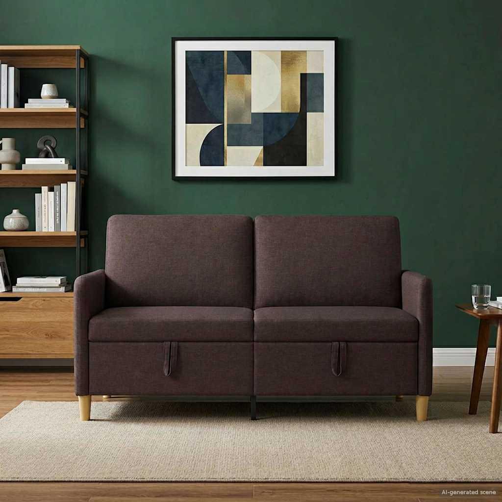 Sofa med opbevaring - mørk brun 2-personers, 152 × 78 × 87 cm i polyester billede