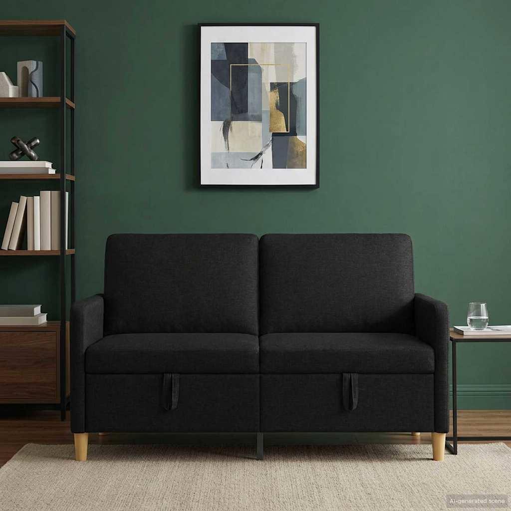 Sofa med opbevaring - sort polyester, 2-personers, 152 × 78 × 87 cm billede