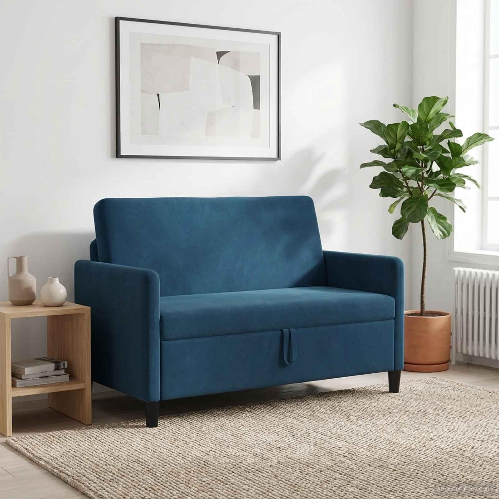 Sofa med opbevaring - blå polyester, 2-personers (122 × 78 × 87 cm) billede
