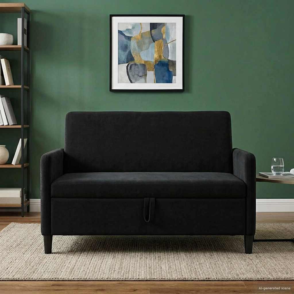 Sofa med opbevaring - sort polyester, 2-personers, 122 × 78 × 87 cm billede